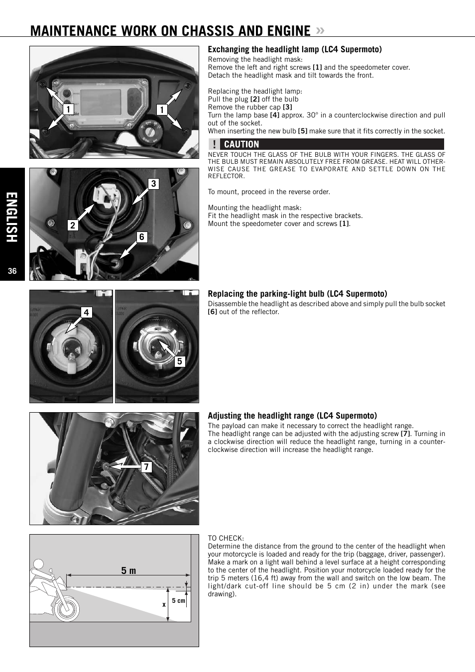 English, Maintenance work on chassis and engine | KTM ENDURO 640 LC4 User Manual | Page 37 / 60