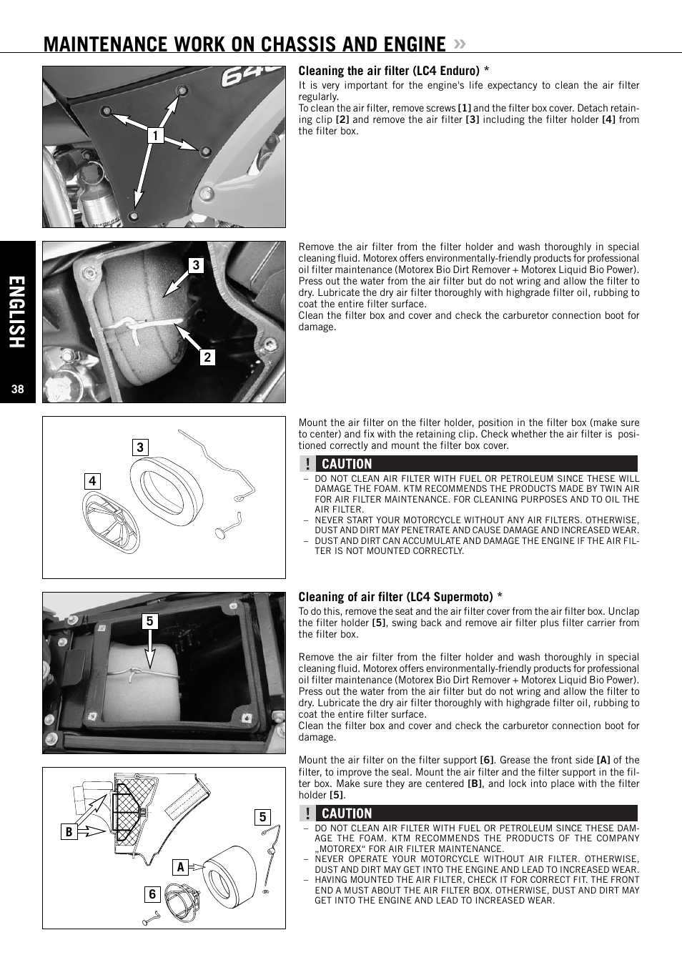 English, Maintenance work on chassis and engine | KTM ENDURO 640 LC4 User Manual | Page 39 / 60
