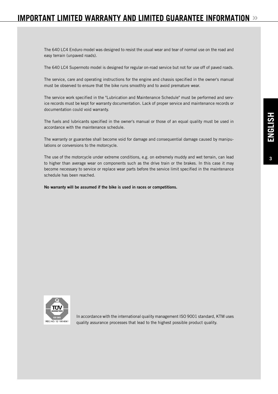 English | KTM ENDURO 640 LC4 User Manual | Page 4 / 60