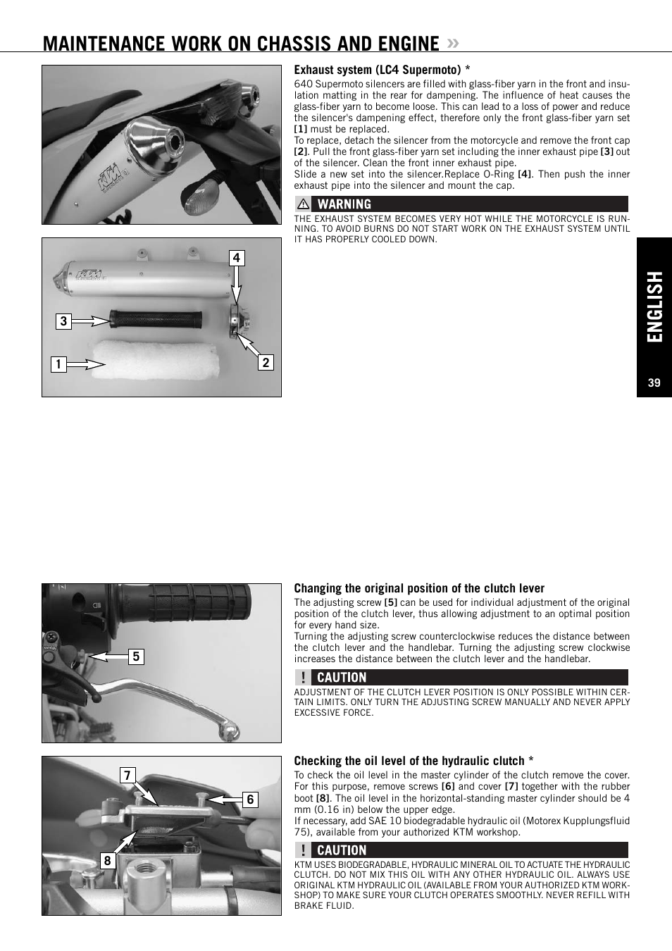 English, Maintenance work on chassis and engine | KTM ENDURO 640 LC4 User Manual | Page 40 / 60