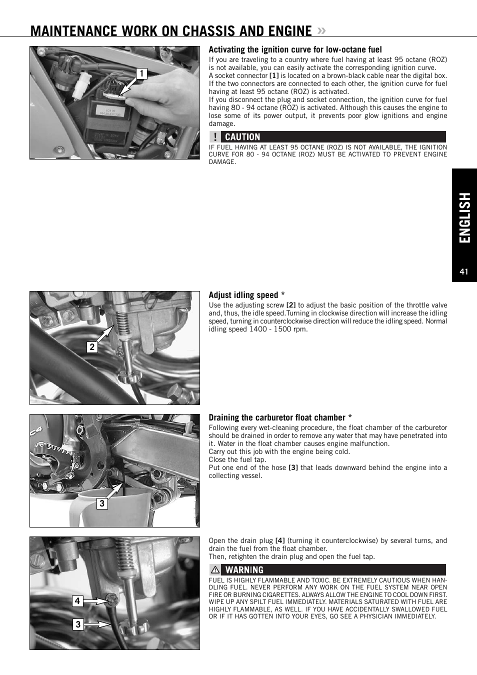 English, Maintenance work on chassis and engine | KTM ENDURO 640 LC4 User Manual | Page 42 / 60