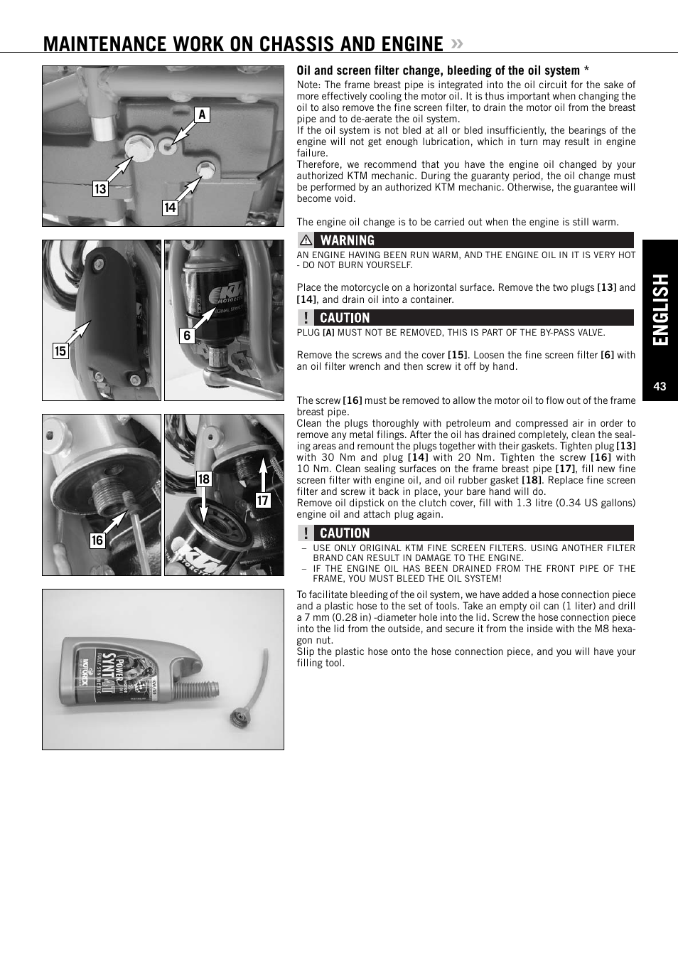 English, Maintenance work on chassis and engine | KTM ENDURO 640 LC4 User Manual | Page 44 / 60