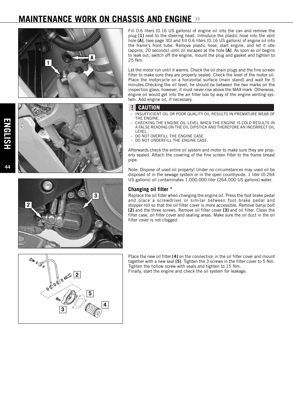 English, Maintenance work on chassis and engine | KTM ENDURO 640 LC4 User Manual | Page 45 / 60