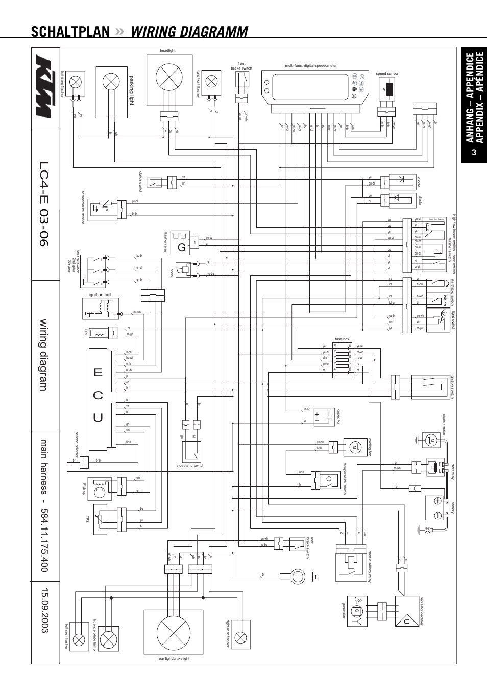 Schaltplan, Wiring diagramm, Anhang – appendice appendix – apéndice | KTM ENDURO 640 LC4 User Manual | Page 56 / 60