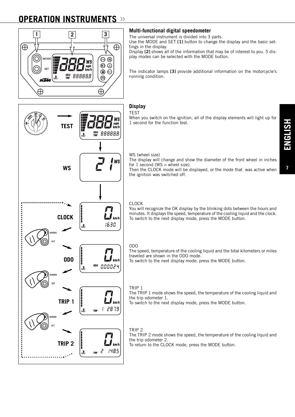 English, Operation instruments | KTM ENDURO 640 LC4 User Manual | Page 8 / 60