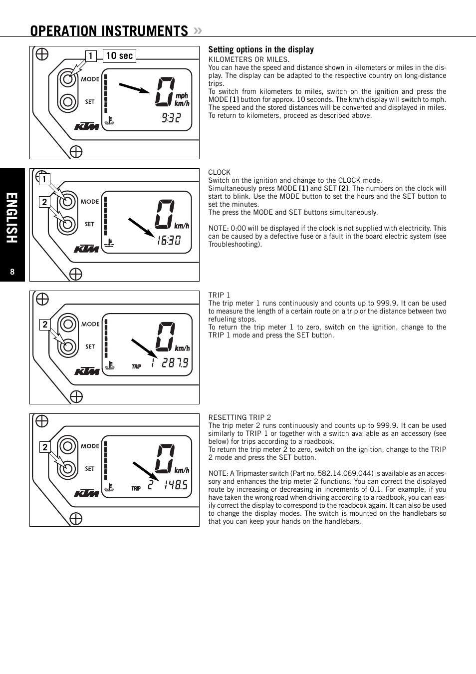 English, Operation instruments | KTM ENDURO 640 LC4 User Manual | Page 9 / 60