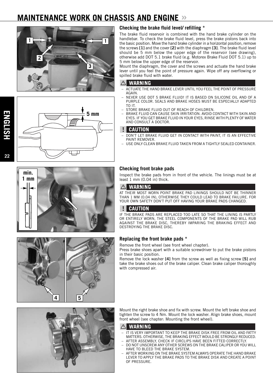 English, Maintenance work on chassis and engine, 5 mm min. 1 mm | KTM 85SX User Manual | Page 23 / 42