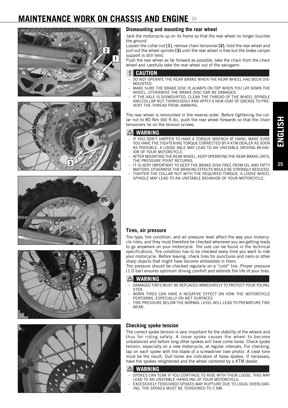 English, Maintenance work on chassis and engine | KTM 85SX User Manual | Page 26 / 42