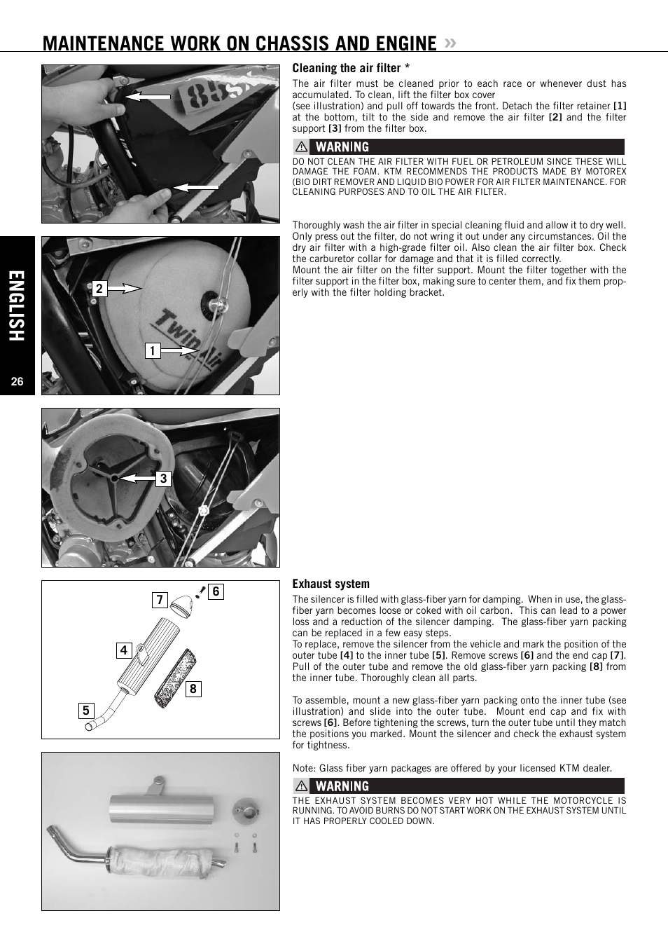 English, Maintenance work on chassis and engine | KTM 85SX User Manual | Page 27 / 42
