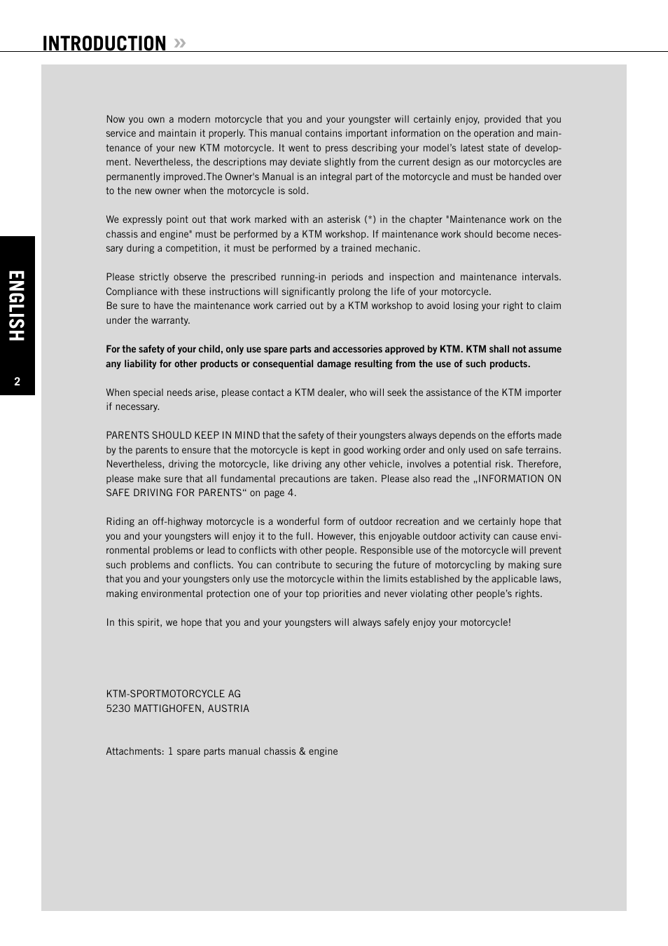 English, Introduction | KTM 85SX User Manual | Page 3 / 42