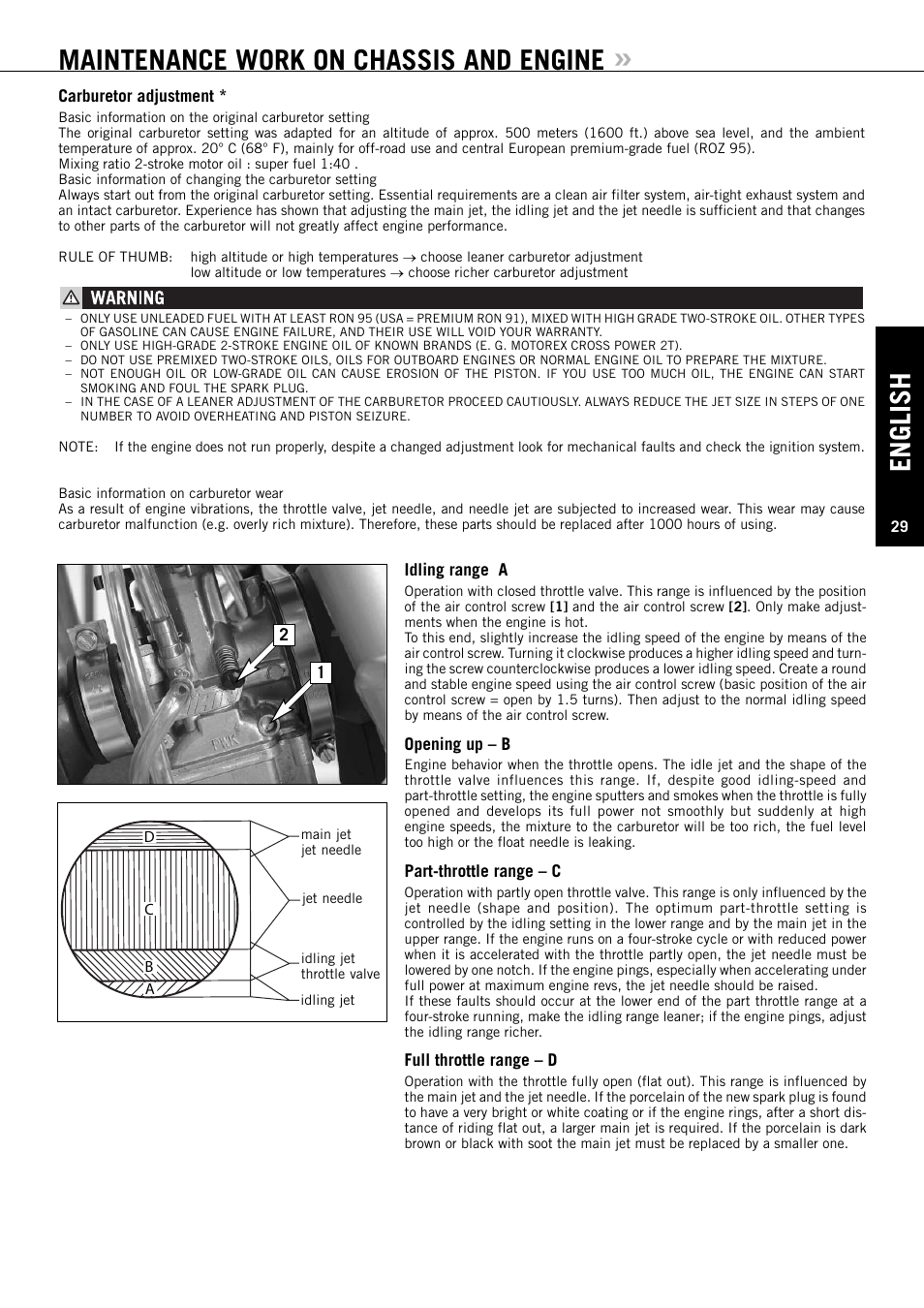English, Maintenance work on chassis and engine | KTM 85SX User Manual | Page 30 / 42