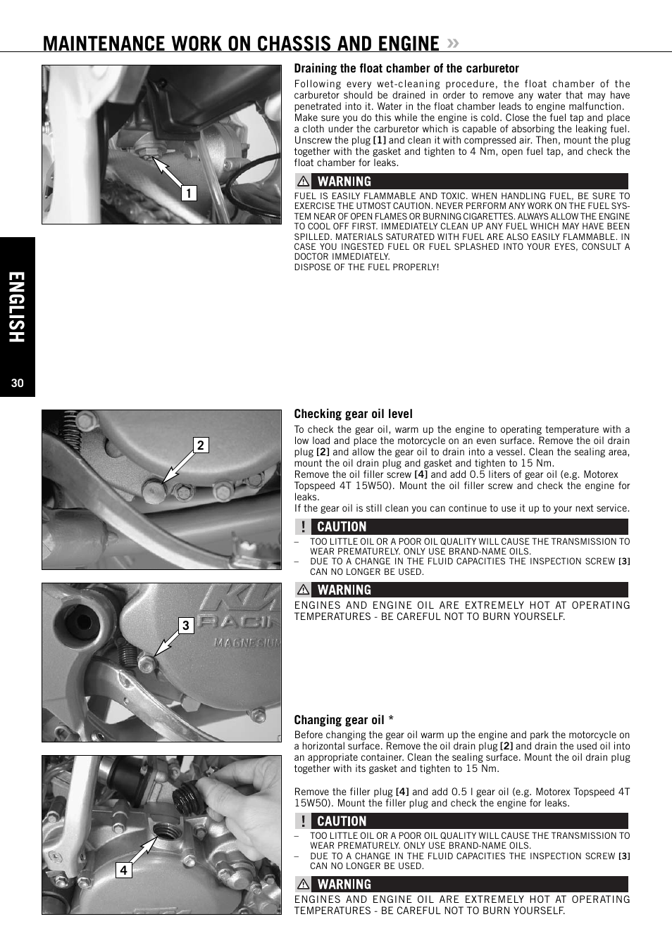 English, Maintenance work on chassis and engine | KTM 85SX User Manual | Page 31 / 42