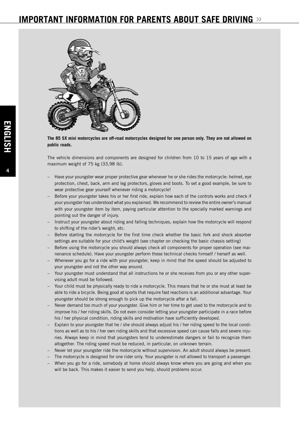 English | KTM 85SX User Manual | Page 5 / 42