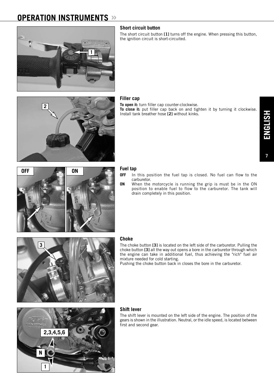 English, Operation instruments | KTM 85SX User Manual | Page 8 / 42