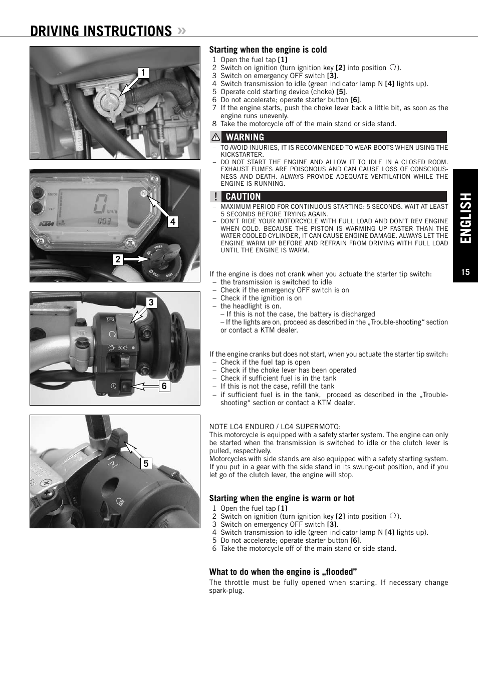 English, Driving instructions | KTM ENDURO SUPERMOTO 640 LC4 User Manual | Page 16 / 60