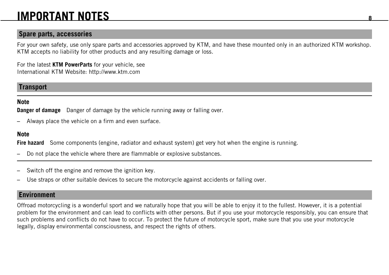KTM Supermoto 690 User Manual | Page 10 / 165