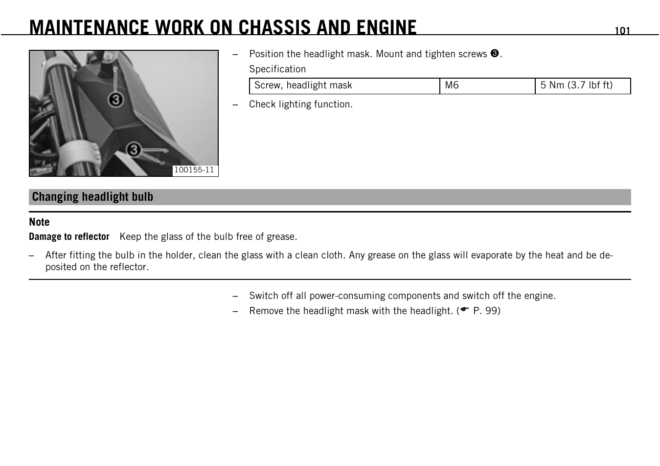 Maintenance work on chassis and engine | KTM Supermoto 690 User Manual | Page 103 / 165