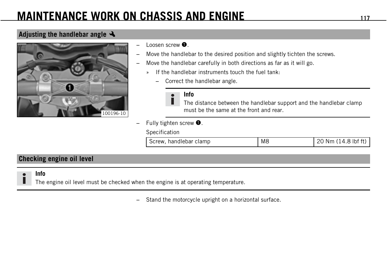 Maintenance work on chassis and engine | KTM Supermoto 690 User Manual | Page 119 / 165