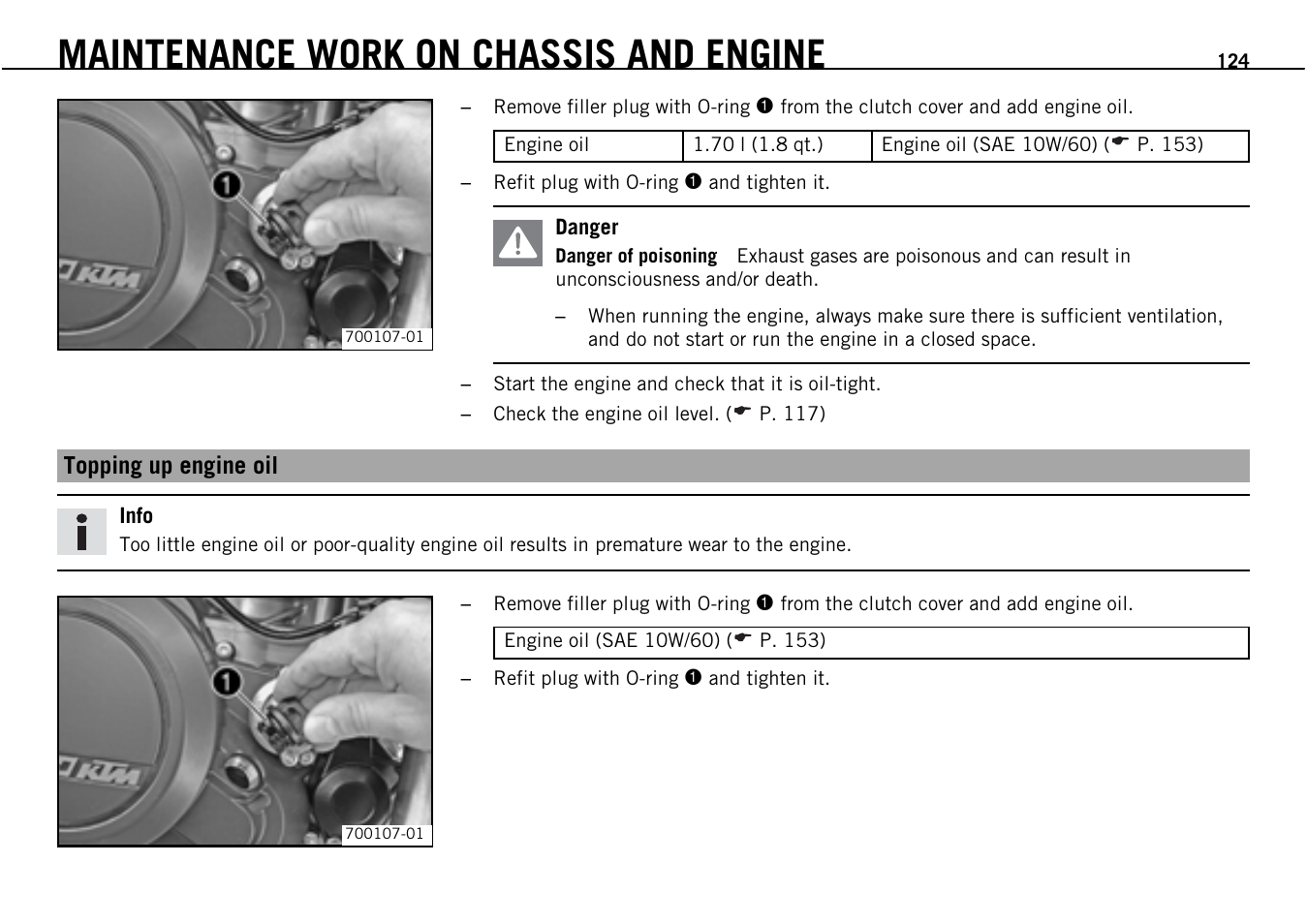 Maintenance work on chassis and engine | KTM Supermoto 690 User Manual | Page 126 / 165