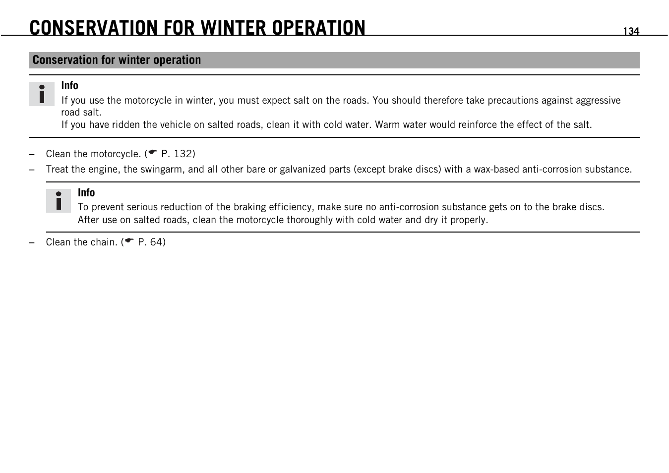 Conservation for winter operation | KTM Supermoto 690 User Manual | Page 136 / 165
