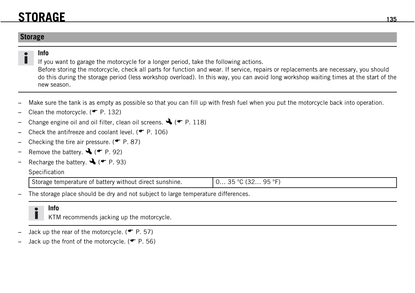 Storage | KTM Supermoto 690 User Manual | Page 137 / 165