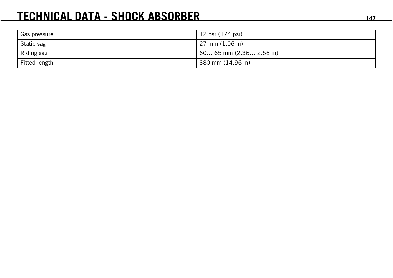Technical data - shock absorber | KTM Supermoto 690 User Manual | Page 149 / 165