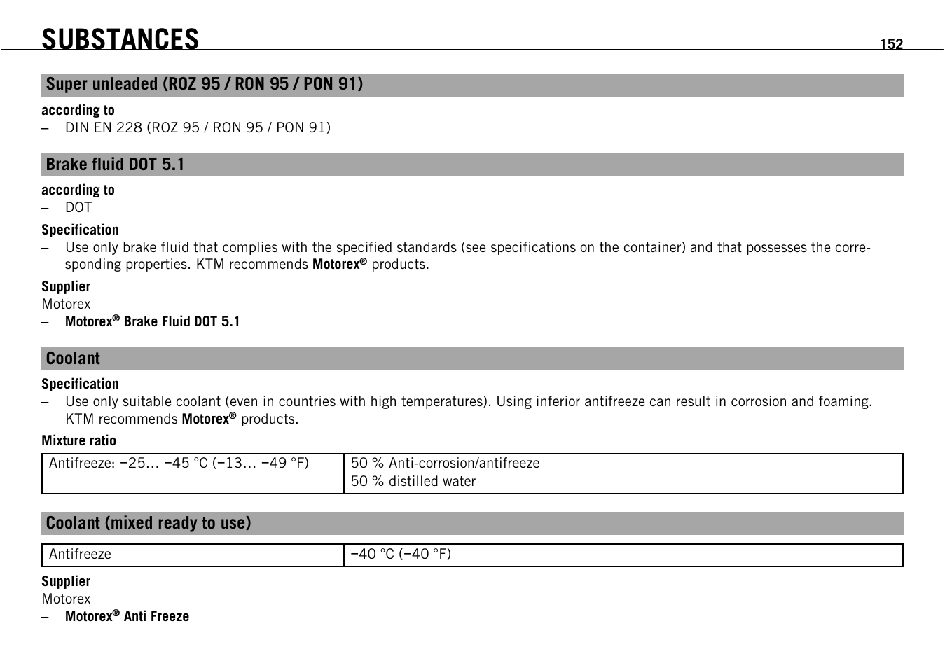 Substances | KTM Supermoto 690 User Manual | Page 154 / 165
