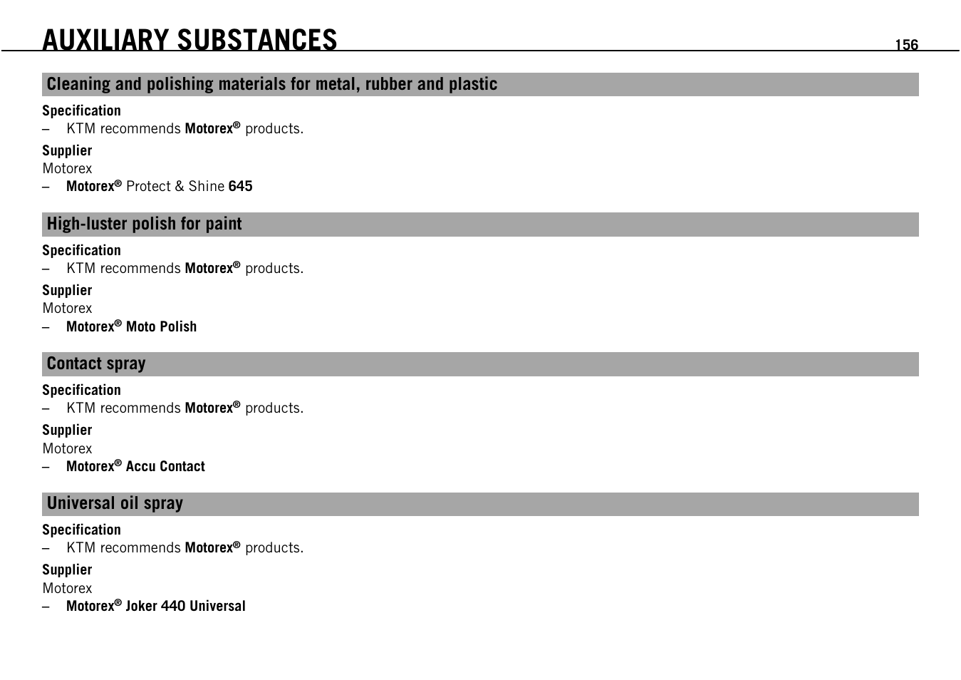 Auxiliary substances | KTM Supermoto 690 User Manual | Page 158 / 165