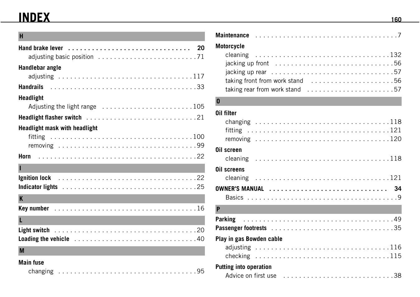 Index | KTM Supermoto 690 User Manual | Page 162 / 165