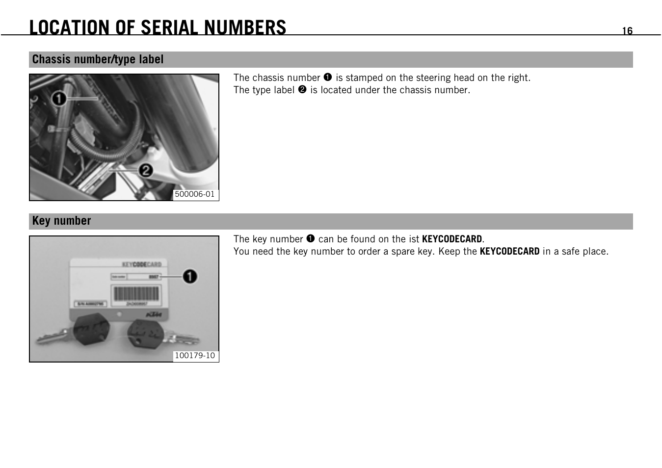 Location of serial numbers | KTM Supermoto 690 User Manual | Page 18 / 165