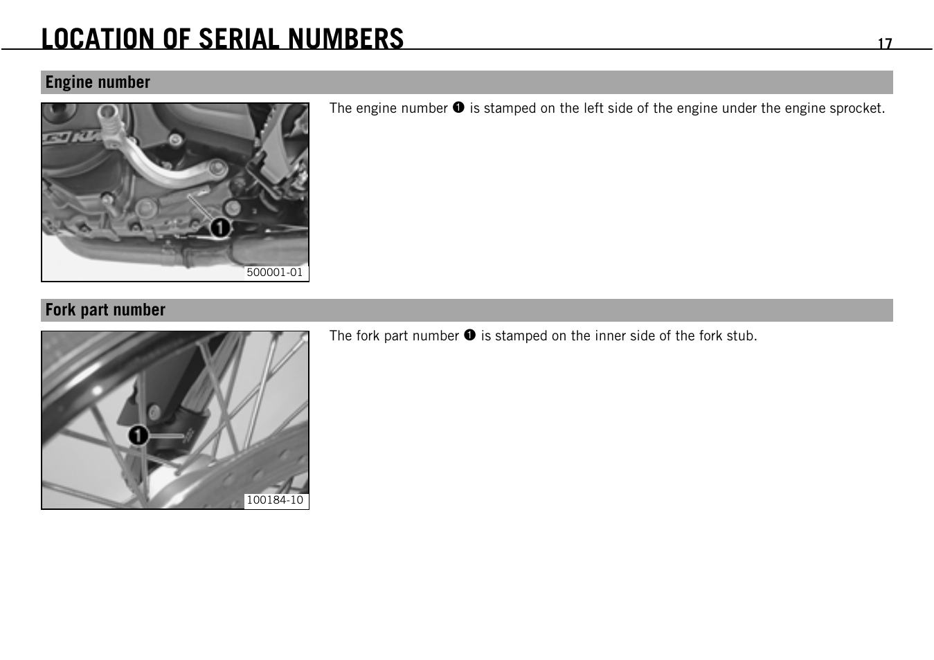 Location of serial numbers | KTM Supermoto 690 User Manual | Page 19 / 165