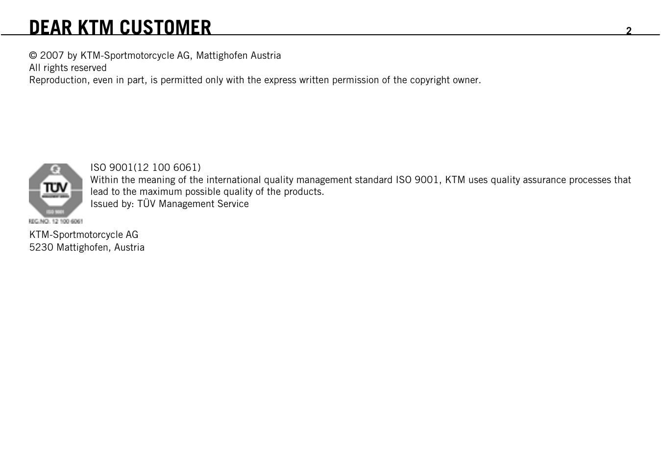 Dear ktm customer | KTM Supermoto 690 User Manual | Page 4 / 165