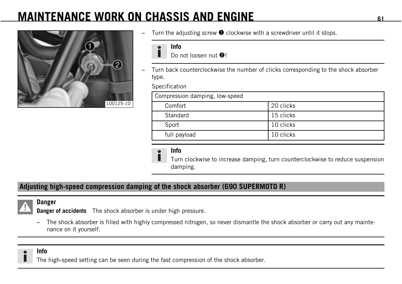 Maintenance work on chassis and engine | KTM Supermoto 690 User Manual | Page 63 / 165