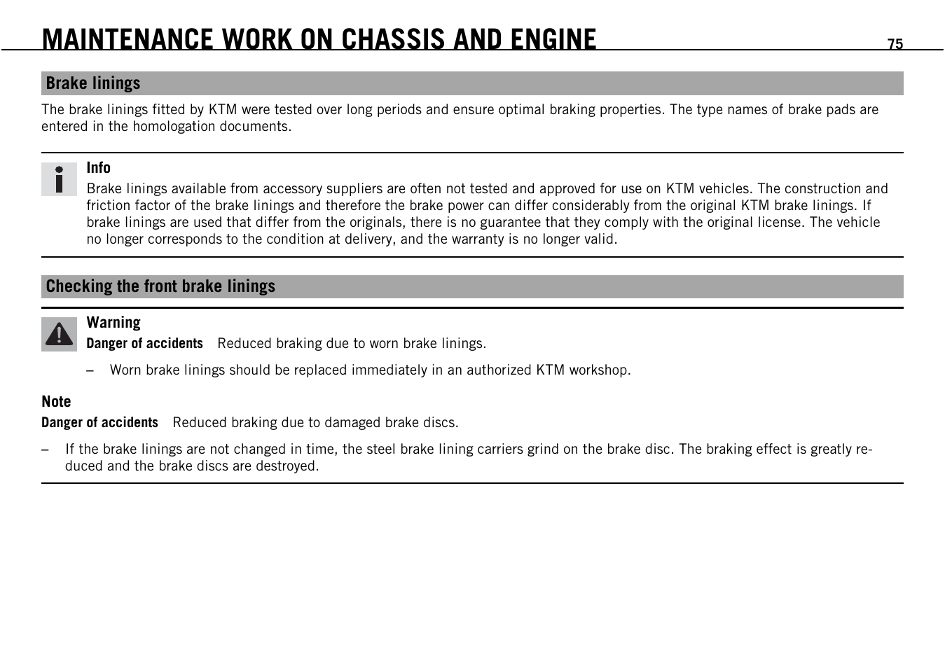 Maintenance work on chassis and engine | KTM Supermoto 690 User Manual | Page 77 / 165