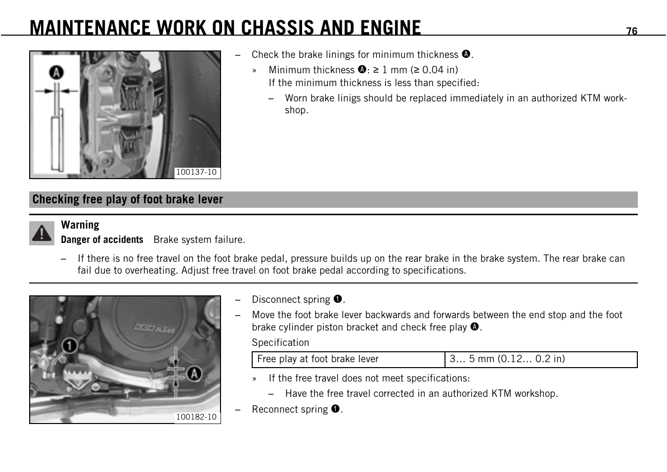 Maintenance work on chassis and engine | KTM Supermoto 690 User Manual | Page 78 / 165