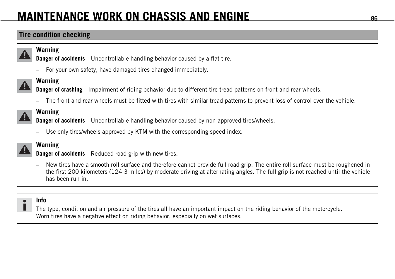 Maintenance work on chassis and engine | KTM Supermoto 690 User Manual | Page 88 / 165