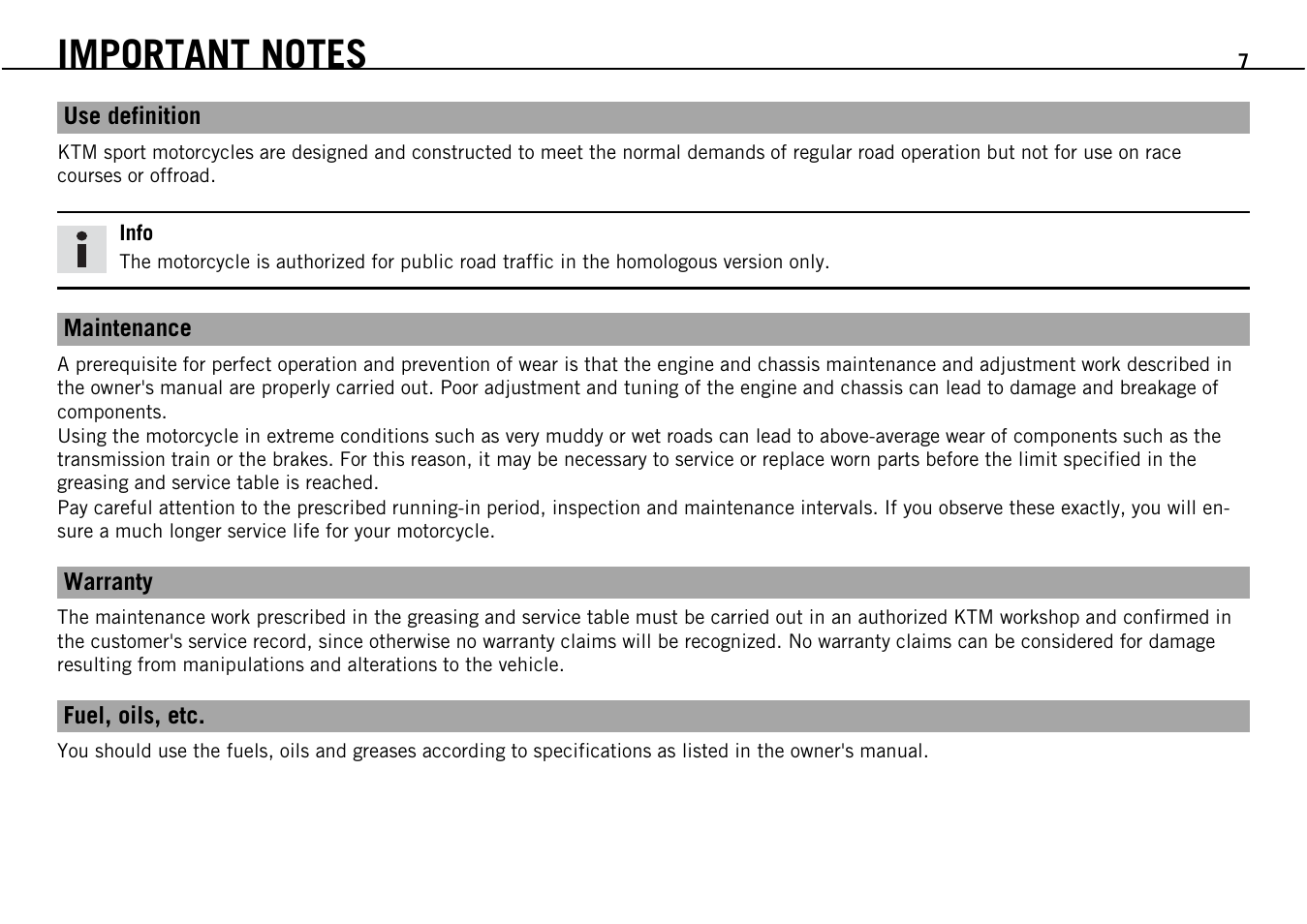KTM Supermoto 690 User Manual | Page 9 / 165