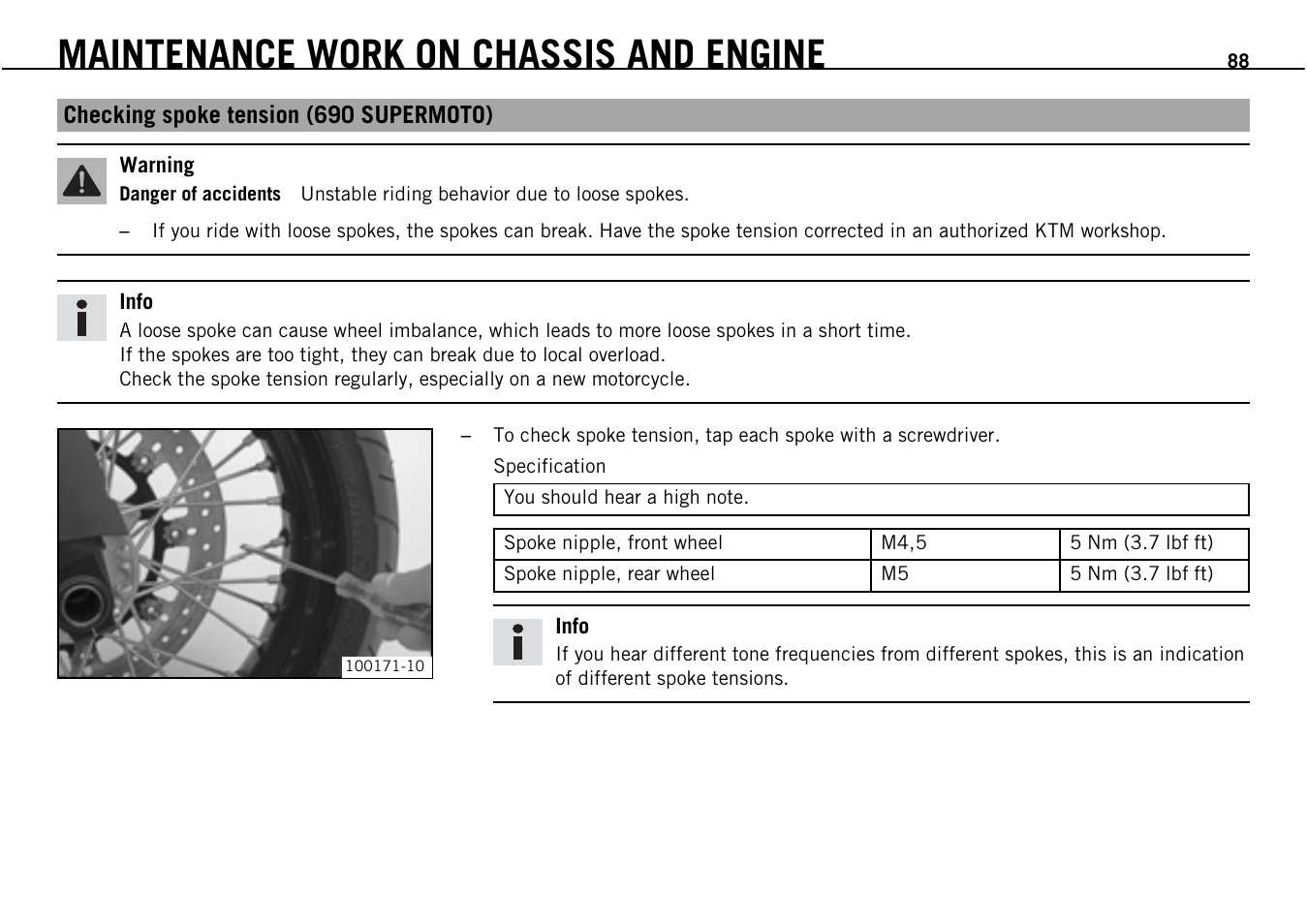 Maintenance work on chassis and engine | KTM Supermoto 690 User Manual | Page 90 / 165