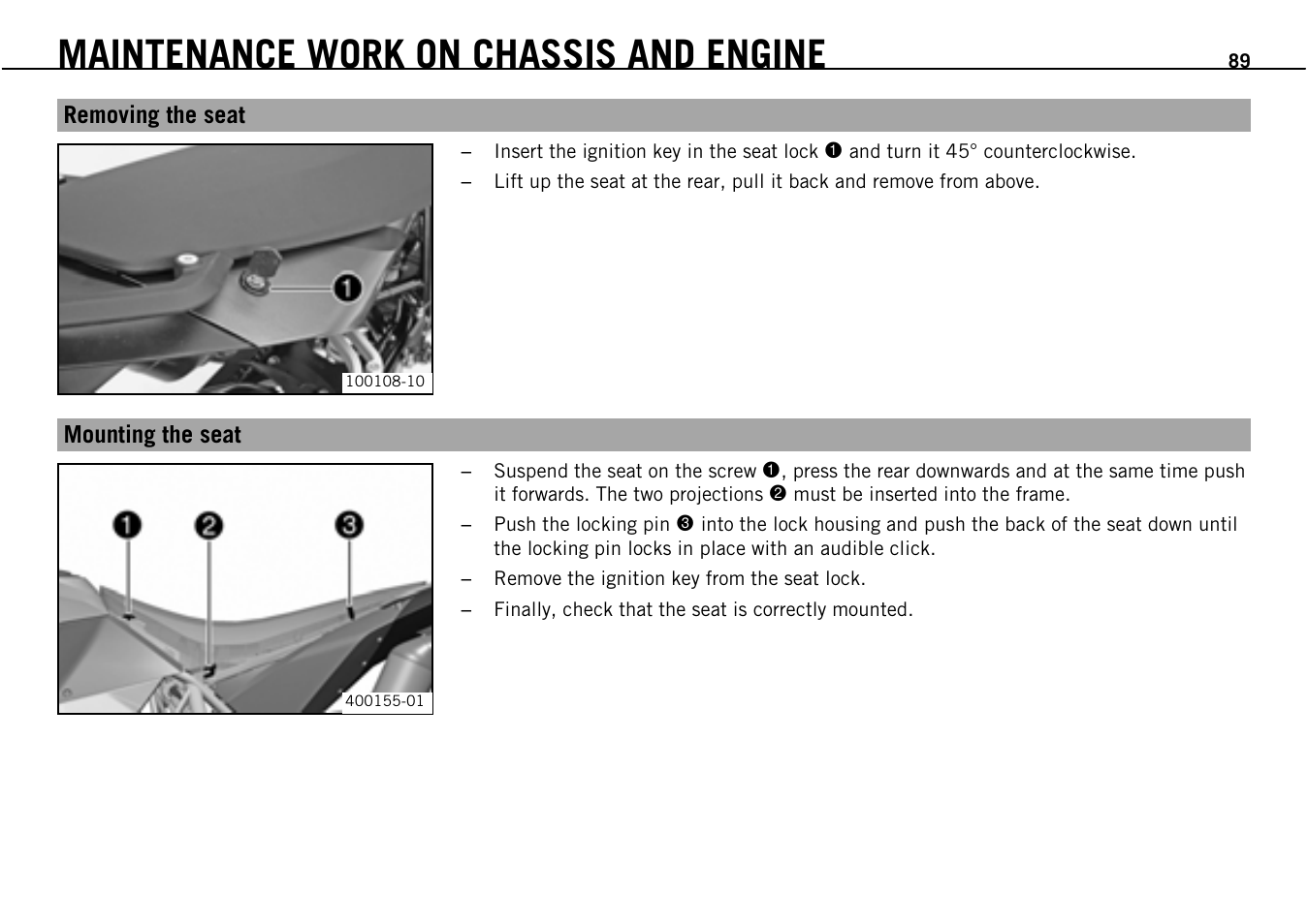 Maintenance work on chassis and engine | KTM Supermoto 690 User Manual | Page 91 / 165
