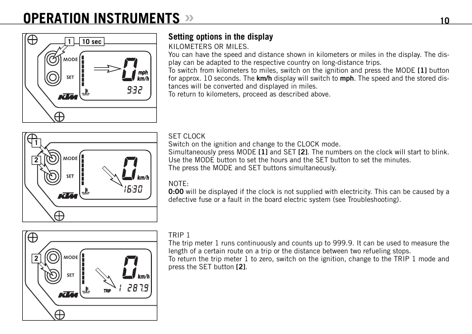 Operation instruments | KTM 950 SUPERMOTO User Manual | Page 11 / 90