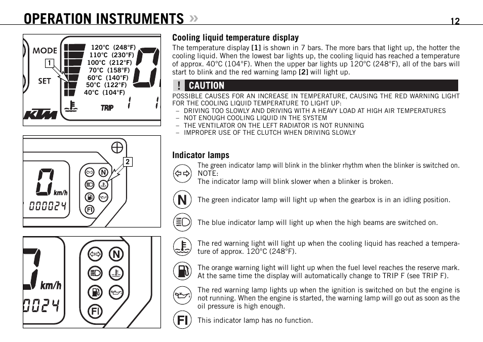 Operation instruments | KTM 950 SUPERMOTO User Manual | Page 13 / 90