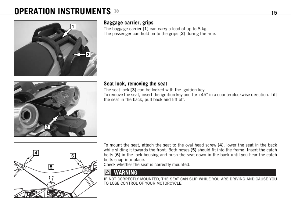 Operation instruments | KTM 950 SUPERMOTO User Manual | Page 16 / 90