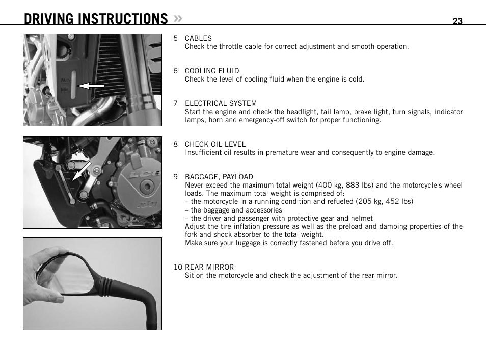 Driving instructions | KTM 950 SUPERMOTO User Manual | Page 24 / 90