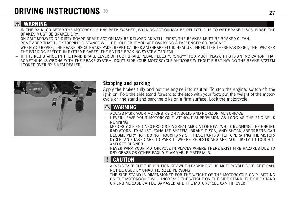 Driving instructions | KTM 950 SUPERMOTO User Manual | Page 28 / 90
