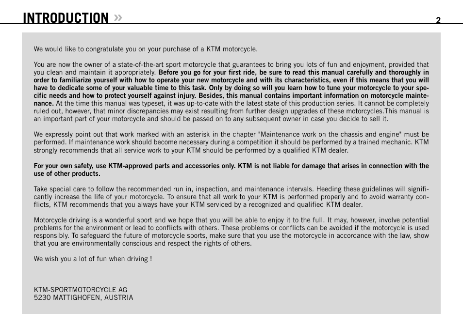 Introduction | KTM 950 SUPERMOTO User Manual | Page 3 / 90