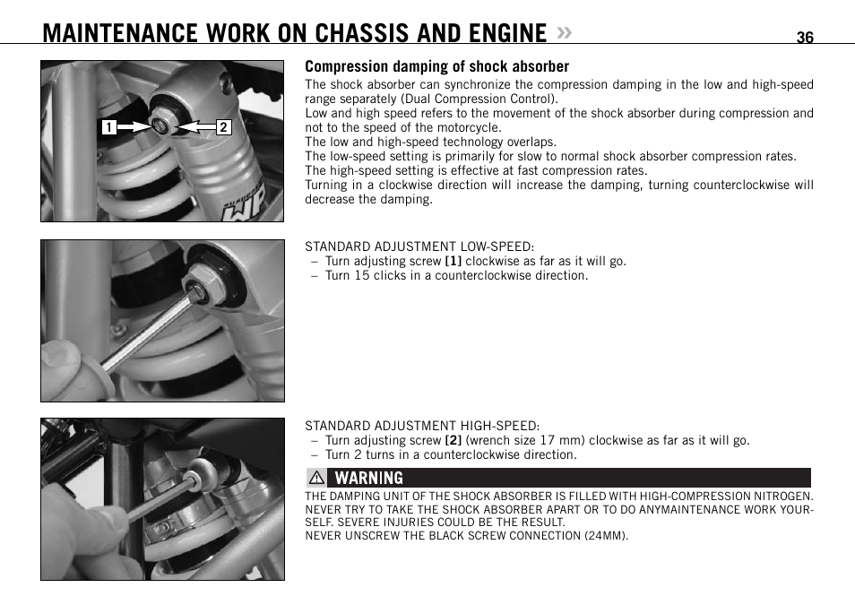 Maintenance work on chassis and engine | KTM 950 SUPERMOTO User Manual | Page 37 / 90
