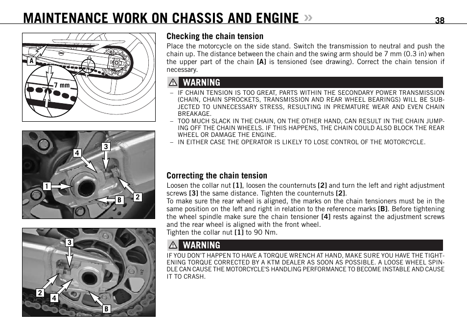 Maintenance work on chassis and engine | KTM 950 SUPERMOTO User Manual | Page 39 / 90