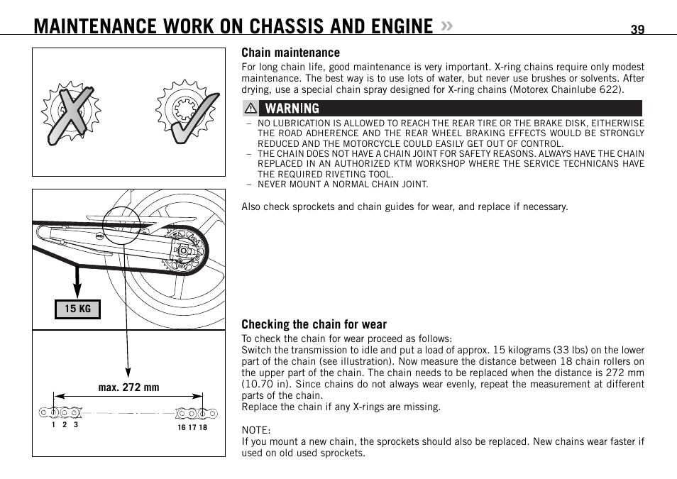 Maintenance work on chassis and engine | KTM 950 SUPERMOTO User Manual | Page 40 / 90