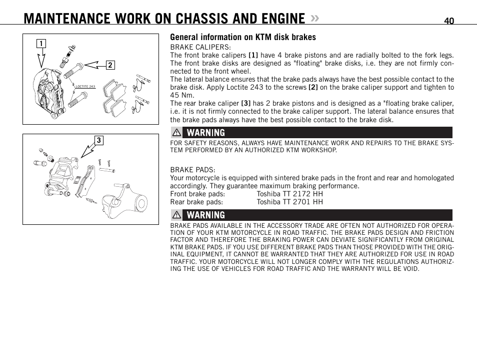 Maintenance work on chassis and engine | KTM 950 SUPERMOTO User Manual | Page 41 / 90