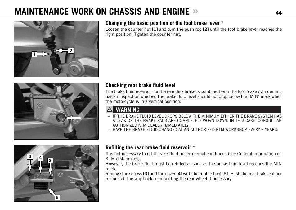 Maintenance work on chassis and engine | KTM 950 SUPERMOTO User Manual | Page 45 / 90